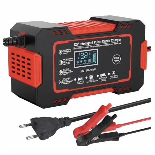 Caricabatterie e Mantenitore di Carica Intelligente 6A 12V con Schermo LCD, Automatico per Auto, Moto, Barche e Camper, Compatibile con Batterie AGM e Piombo