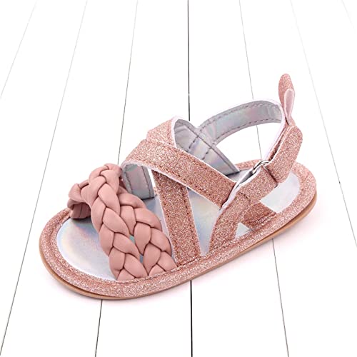 Baby Boys Girls Shiny Sandals Infant Toddler Closed-Toe Anti-Slip Premium Rubber Sole Flower Princess Flats Rome Shoes4