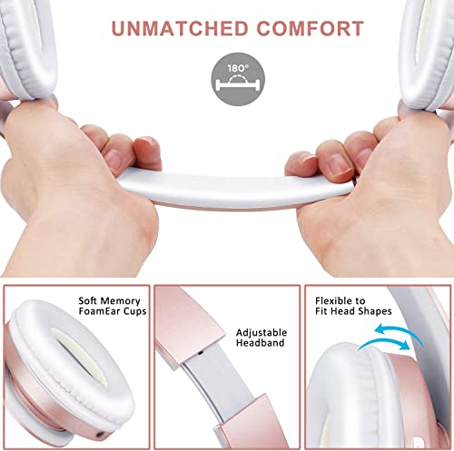 zihnic casque bluetooth casque audio stéréo sans fil pliable léger mini sd/tf micro intégré fm pour phones pads samsung pc (or rose)