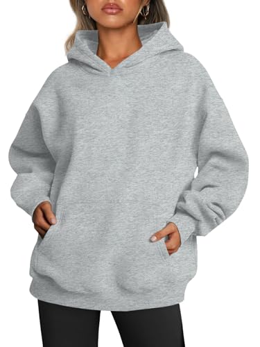 Tincini Hoodie Damen Pullover Winter Langarm Fleece Kapuzenpullover Gefütterte Pulli Sweatshirt mit Kapuzenpulli Casual Hoody mit Kapuze (Grau, S)