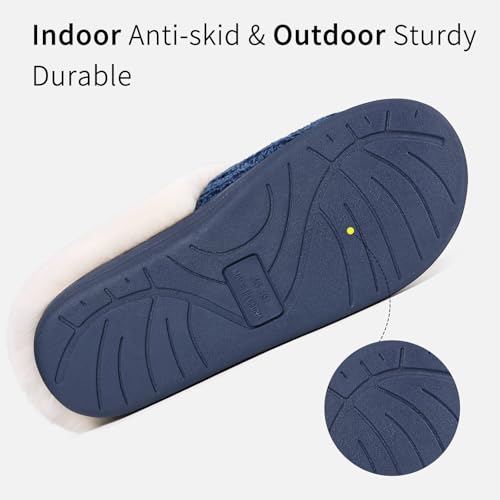 Image of Evshine Warm Knit House Slippers for Women Comfy Wool-Like Lined Chenille Slippers with Memory Foam and Indoor Outdoor Soles