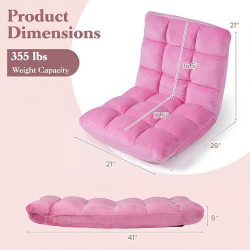Image of Giantex Folding Floor Chair with Back Support, 14 Adjustable Position, Padded Sleeper Bed, Couch Recliner, Gaming Video Chairs for Adults, Meditation, Living Room (Light Pink)