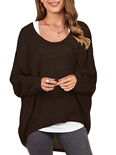 Image of ZANZEA Women's Off The Shoulder Batwing Tops Casual Loose Oversized Tshirts Long Sleeve Fall Pullover Sweater Tops