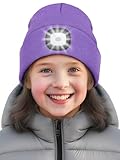 SPGOOD Wiederaufladbare mütze mit LED licht für Kinder, für Jungen und Mädchen, abnehmbare und waschbare warme beleuchtete mütze mit Lampe für den Winter im Freien(Taro Lila)
