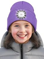 SPGOOD Wiederaufladbare mütze mit LED licht für Kinder, für Jungen und Mädchen, abnehmbare und waschbare warme beleuchtete mütze mit Lampe für den Winter im Freien(Taro Lila)