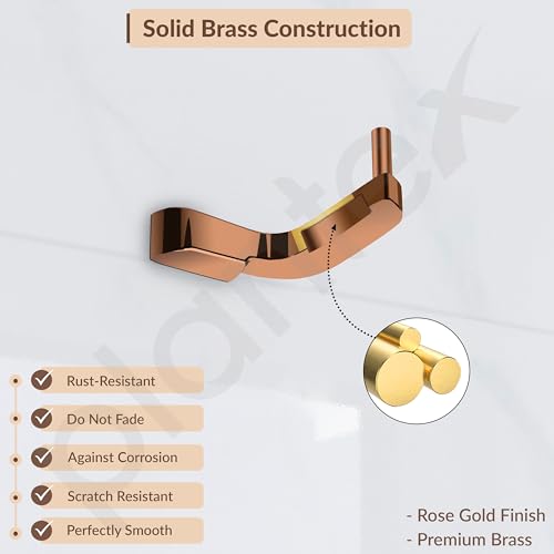 Image of Plantex Smero Pure Brass Made Robe Hook for Bathroom /Cloth Hanger for Wall /Hooks for Clothes Hanging - Smart (PVD Rose Gold)