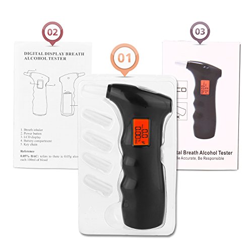 Breathalyzer, Portable Breathalyzer Alcohol Tester, Digital Alcohol Tester with LCD Display & 5 Mouthpieces, Black