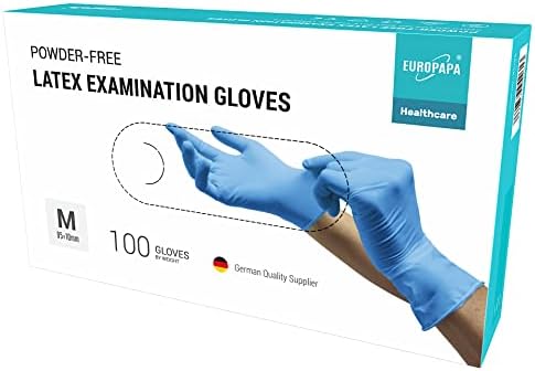 EUROPAPA® 100 x lateksowe rękawiczki jednorazowe białe niebieskie bez pudru rękawiczki jednorazowe rękawice badawcze EN455 i EN374 rękawiczki jednorazowe rękawice lateksowe dostępne w rozm. XS, S, M,