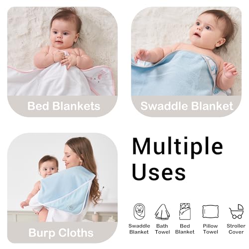 Image of Viviland Baby Towels and Baby Wash Cloths Set Hooded Baby Towels Baby Wipes Absorbent Bath Face Towels Burp Cloths or Face Towels for Girl Boy 6-Pack Size 28 x 28 Inch(Elephant)