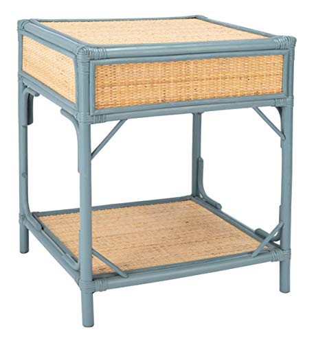 SAFAVIEH Home Collection – Roya Blue Grey & Natural Nightstand with Drawer & Shelf, Coastal Accent Table, Bamboo-Style Frame & Rattan Drawer (NST4005B) - Image 10