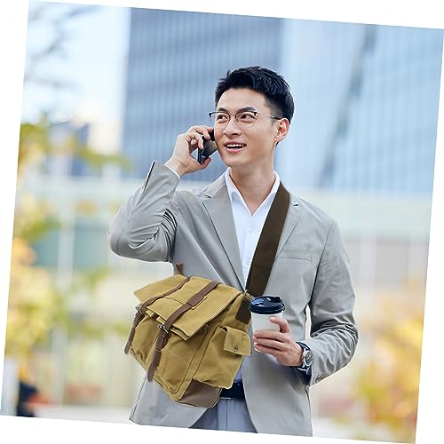 Vintage Canvas Briefcase for Men Classic Shoulder Bag Laptop Commuter Khaki4