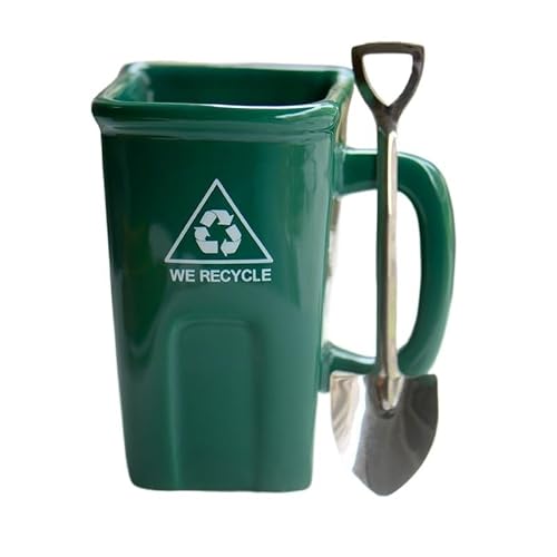 Image of GUOCHENJIE Ceramic Mug Trash Can Shape Cup Creative Funny Coffee Cup Milk Mug Large Capacity Ceramic Mug with Shove Gift(Green)