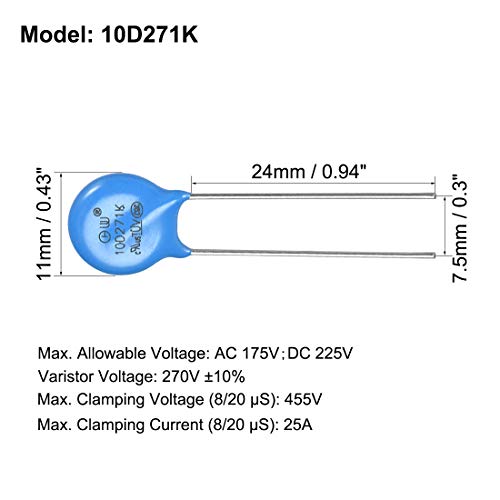 uxcell 10pcs voltage dependent resistors ac 175v 10d271k radial lead disc varistors