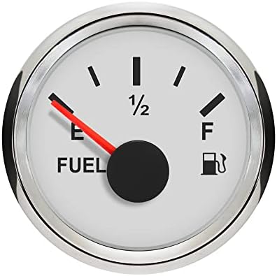 ELING 52MM Fuel Level Gauge Meter 0-5V Signal with Red Backlight 9-32V for Cars Trucks (White+Stainless Steel)