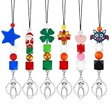 Engrowtic 6 Pcs Saint Patrick's Day Lanyards for ID Badges 23.6 Inch Silicone Holiday Beaded Teacher Lanyards with Swivel Hook Green Clover Keychain Holders for Women Nurses Office Gifts