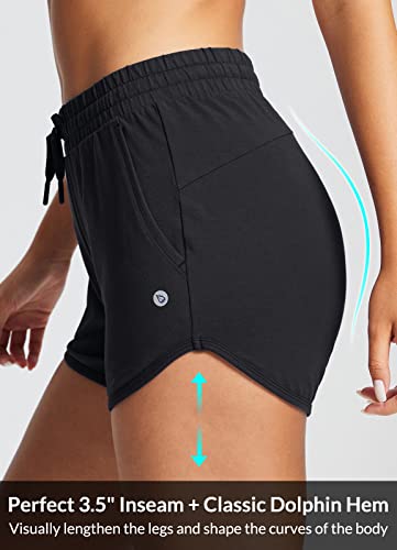 Baleaf Women's Athletic Cotton Sweat Shorts With Pockets 3.5" Workout Yoga Running Casual Sleep Short Summer Black M #TOP3