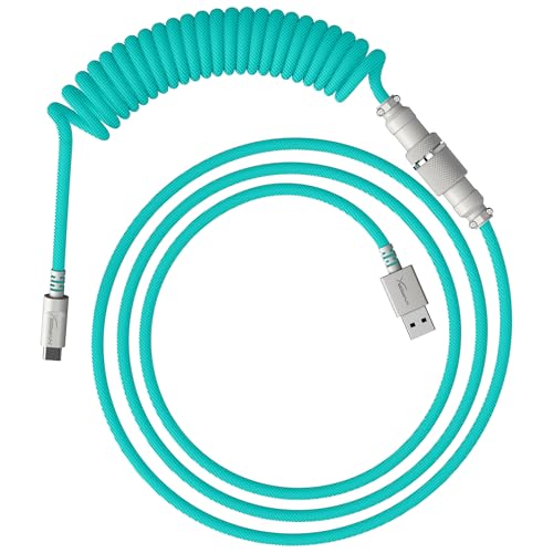 HyperX Spiralkabel, langlebiges Spiralkabel, stilvolles Design, 5-poliger Aviator-Anschluss, USB-C auf USB-A, Hellgrün, Weiß