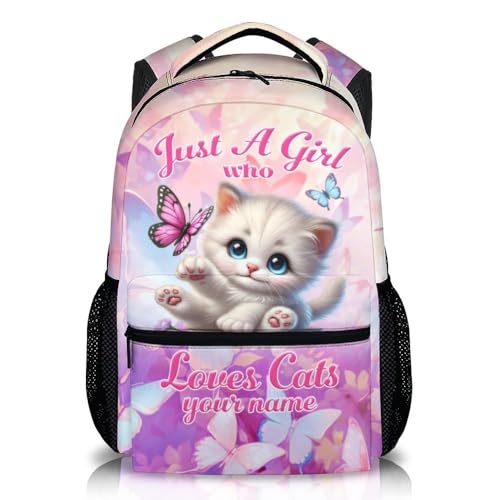 Girls Backpack, Personalized Cat Backpack for Kids School Toddler, Primary,