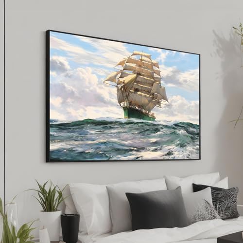 Toile voilier mer déchaînée XINBAO 80x120 cm avec cadre intérieur pour salon