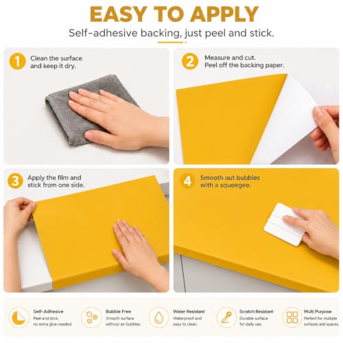 Image of Vinyl Contact Paper Decorative for Cabinets Countertops Kitchen Shelves Liner Self Adhesive Film Peel and Stick Waterproof Removable Wallpaper (Inches 24 x 300, Matte Yellow)