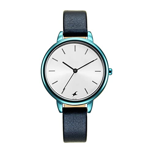Image of Fastrack Glitch Quartz Analog Silver Dial Blue Leather Strap Watch for Girls - NS6234QL01