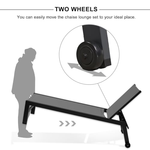 Image of PURPLE LEAF Patio Chaise Lounge Set of 4 with Wheels, Adjustable, Grey | Rustproof Aluminum Frame, Quick-dry Textilene, 5-Position Reclining Back, All-Weather Durable, Side Table Include, for Pool