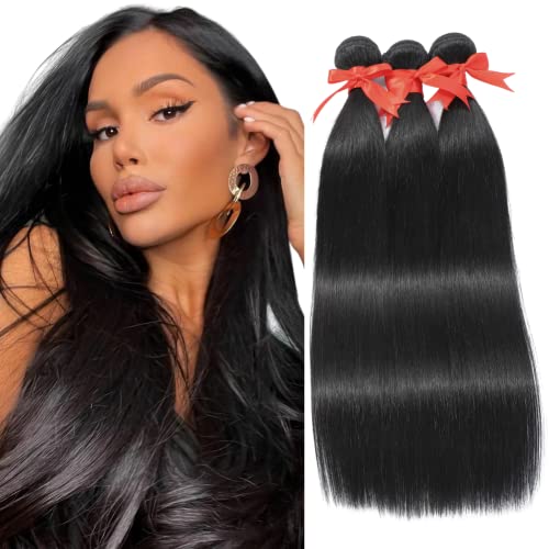 Straight Human Hair Bundles - Virgin Brazilian Hair 3 Bundles 20 22 24inches Bundles Human Hair Unprocessed Hair Extensions Natural Color