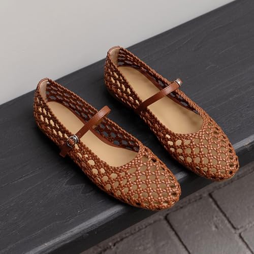 UFEDO Women's Mesh Ballet Flats Fishnet Ballerina Flats Wide Width Woven Mary Jane2
