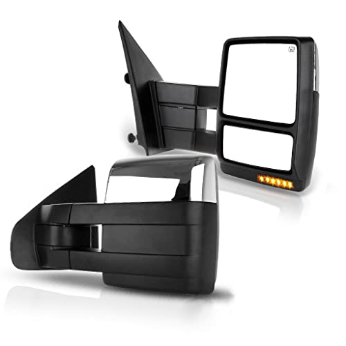 Eccpp Towing Mirrors Replacement Fit For Ford For F150 2004-2014 Chrome Power Heated Signal Puddle Light Pair Set #TOP9