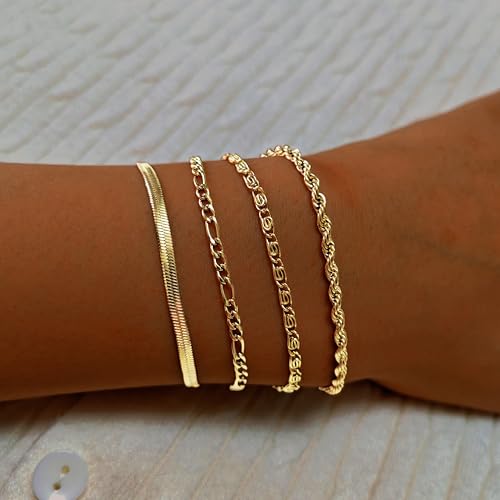 Gold Bracelets for Women, Waterproof 18K Gold Plated Stackable Jewelry Set, Trendy Dainty Adjustable Paperclip Chain Bracelet - Fashion Accessories Gifts for Women2