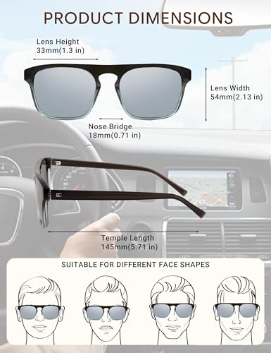 Image of BIRCEN Mens Acetate Polarized Sunglasses: Retro Square Sun Glasses UV400 Protection Anti-Glare Shades for Driving Travel