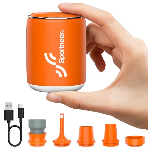 Mini Elektrische Luftpumpe - Sportneer Elektrische Luftpumpe mit 1600mAh Akku Tragbare Mini Pumpe mit Camping Licht und Magnetisches Design Pumpe Air Pump für Luftmatratze Vakuumbeutel