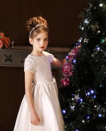 Flower Girl Dress Pearls Ball Gown Dress Elegant Satin First Communion Princess Dresses for Girls4