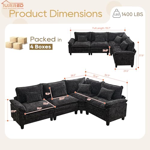Image of URRED Oversized Modular Sectional Sofa,Black:116 inch V Shaped