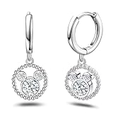 Pendientes de ratón para mujer, de plata de ley, circonita cúbica, redondos, brillantes, lindos, con diseño de Minnie Huggie y animales, joyería de princesa de la suerte, regalos para mujeres, hija