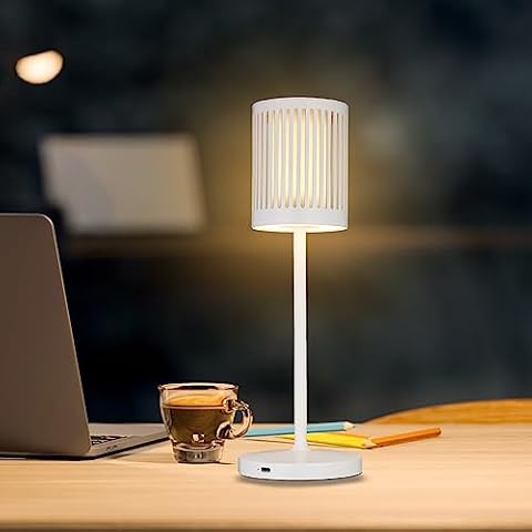 Cordless Table Lamp Rechargeable, 5000mAh Battery, All Metal Body, IP54 Waterproof, Warm LED with Touch Dimming, for Bedside Nightlight, Bedroom, Living Room, Garden Terrace, White Cover