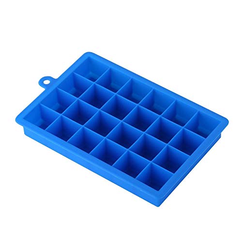 Image of 24 Square Cube 1.1 Inch Cube Silicone Ice Cube Tray - Ice Molds - Chocolate Mold - Candy Mold - Makes 24 Cubes for Cocktail & Bourbon - (Blue, 24 Square Cube, Rectangular)