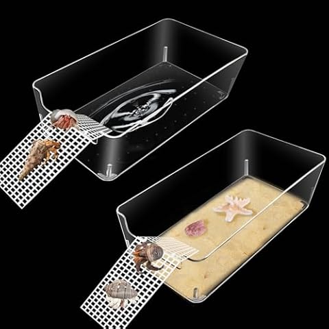 2 Pack Hermit Crab Water Tank, Hermit Crab Cage Accessories with Climbing Ramp Hermit Crab Aquarium Salt Water Pool for Small or Medium Hermit Crab Habitat Home – Transparent (Large) Cover