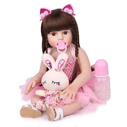 Reborn Baby Dolls Silicone Full Body 18 Inch Waterproof Reborn Toddler Girl Dolls, Realistic Silicone Baby Reborn Dolls Bath Dolls for Age 3+