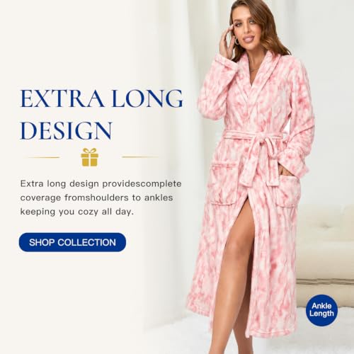 Image of RONGTAI Womens Bathrobe Ladies Fleece Plush Warm Long Robes Fleece Nightgown Sleepwear