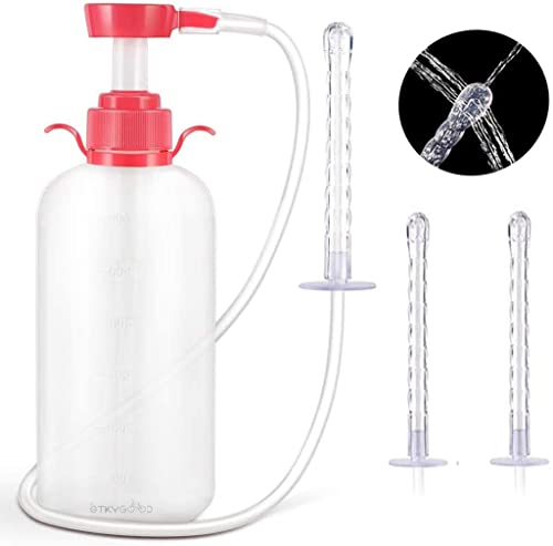 Vaginal Douche Cleaner - Anal Douche Vagina Cleaning Kit, 3 Nozzle Tips - Reusable Manual Pressure Enemas for Douche, Coffee & Water Colon Cleansing (600 ml)