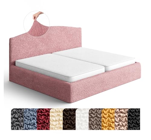 PAULATO BY GA.I.CO. Stretch Headboard and Frame Slipcover – Soft Bi-Elastic 1-Piece Bedframe Cover – Furniture Protector Machine Washable – Coral Pink (King 75"-83" Wide)