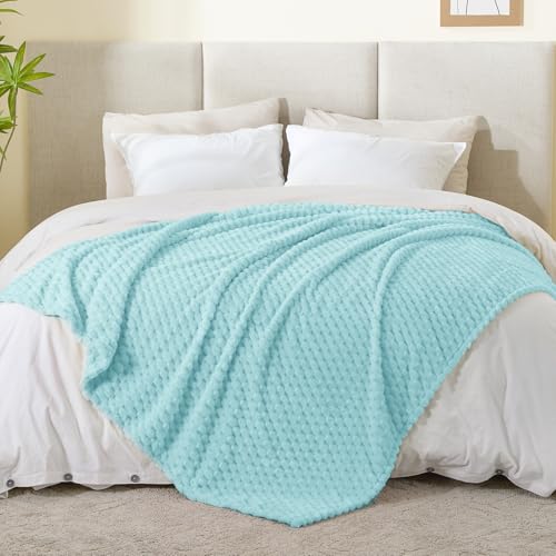 Image of BEDELITE Cloud Blue Twin Blanket for Couch, Soft Cozy Gift for Women, 60*80 | 3D Jacquard Decorative Fleece Blanket, Super Soft Plush Throws, Cute Birthday Gift for Women & Men, Suitable for All Seasons