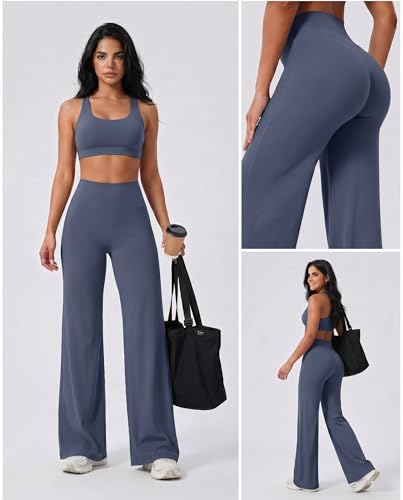 Image of Coume 2 Pack Women Workout Leggings Straight Wide Leg No Front Seam Yoga Gym Pants High Waist Buttery Soft Stretch Leggings