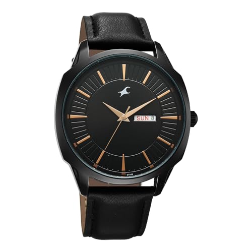 Image of Fastrack Stunners XI with Quartz Analog Black Dial Black Leather Strap Watch for Men - 38213NL01