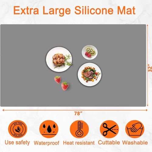 Image of 78''x32''(200cmx80cm) Extra Large Silicone Mat for Kitchen Counter, Heat Resistant Countertop Protector, Non-Slip Waterproof Kitchen Island Mat, Easy to Clean, Semitransparent