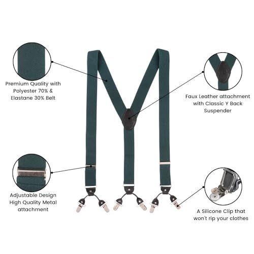 Image of The Tie Hub Suspenders for Men | Slim Clip-On Y-Back Elastic Braces | Adjustable 1.25 Inch | Formal Wedding Office