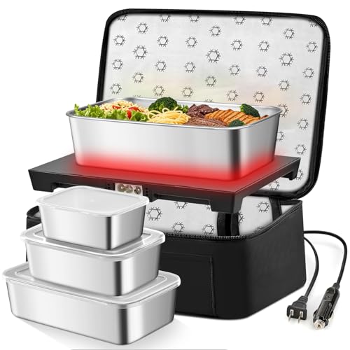 Portable Oven with 3 Lunch Boxes Electric Food Warmer 12V/24V/110...