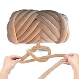 Velvet Chunky Yarn Bulky Tube Yarn for Hand Knitting Blanket for Braided Knot, Giant Arm Knitting Yarn for Knitting Throw Rugs Pillow(Khaki 0.55lb)
