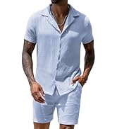 URRU Mens 2 Piece Outfits Summer Fashion Short Sleeve Shirt and Shorts Set Beach Tropical Vacatio...